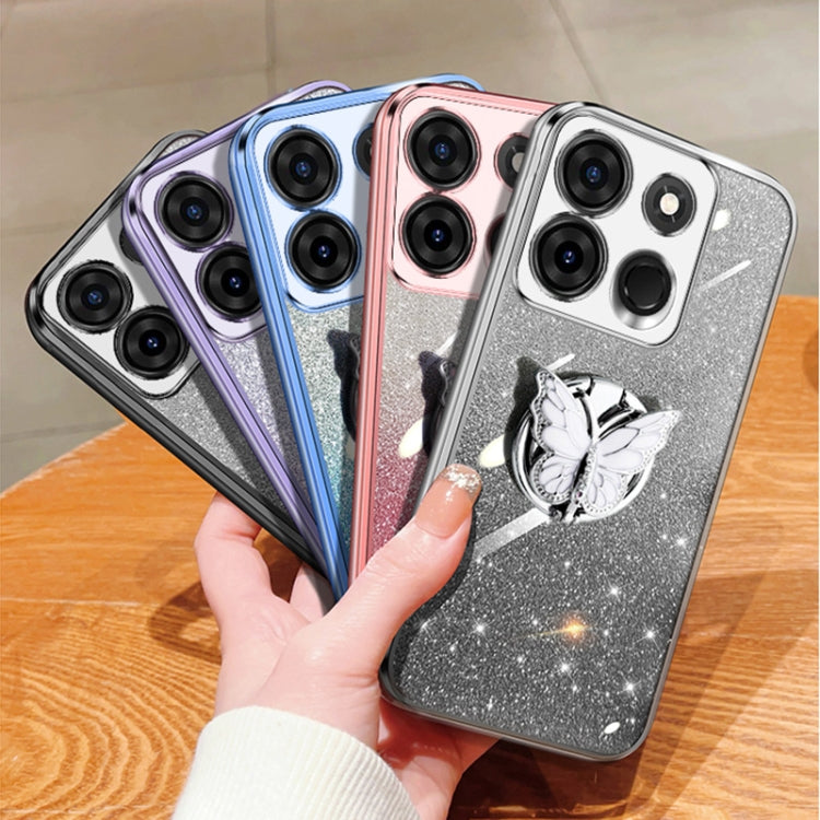 For Infinix Smart 7 Plated Gradient Glitter Butterfly Holder TPU Phone Case