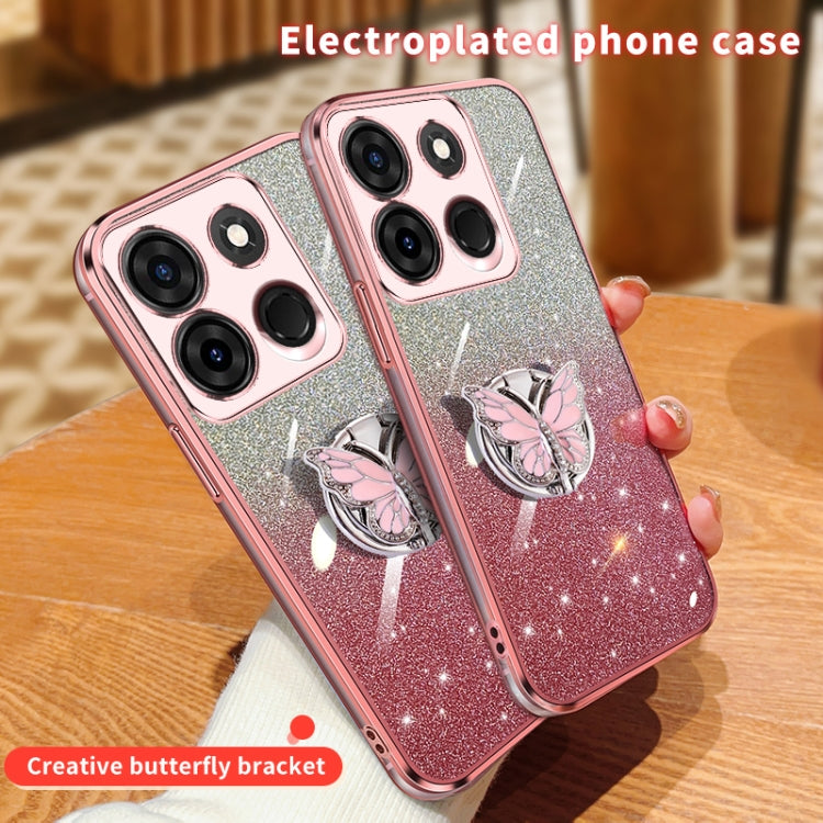 For Infinix Smart 7 Plated Gradient Glitter Butterfly Holder TPU Phone Case