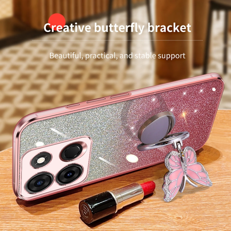For Infinix Smart 7 Plated Gradient Glitter Butterfly Holder TPU Phone Case