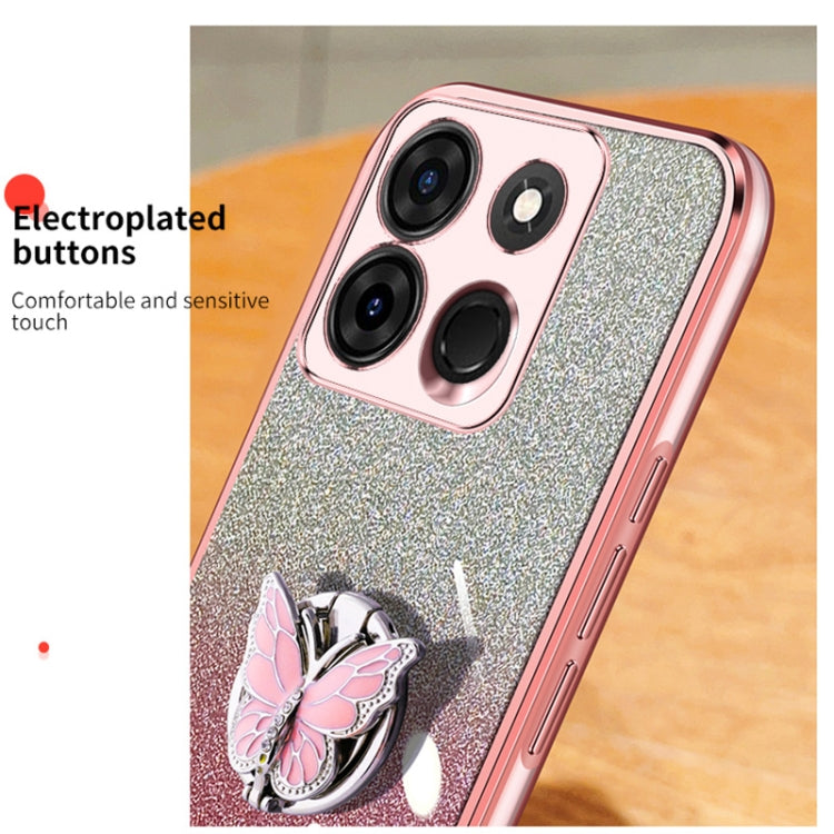 For Infinix Smart 7 Plated Gradient Glitter Butterfly Holder TPU Phone Case