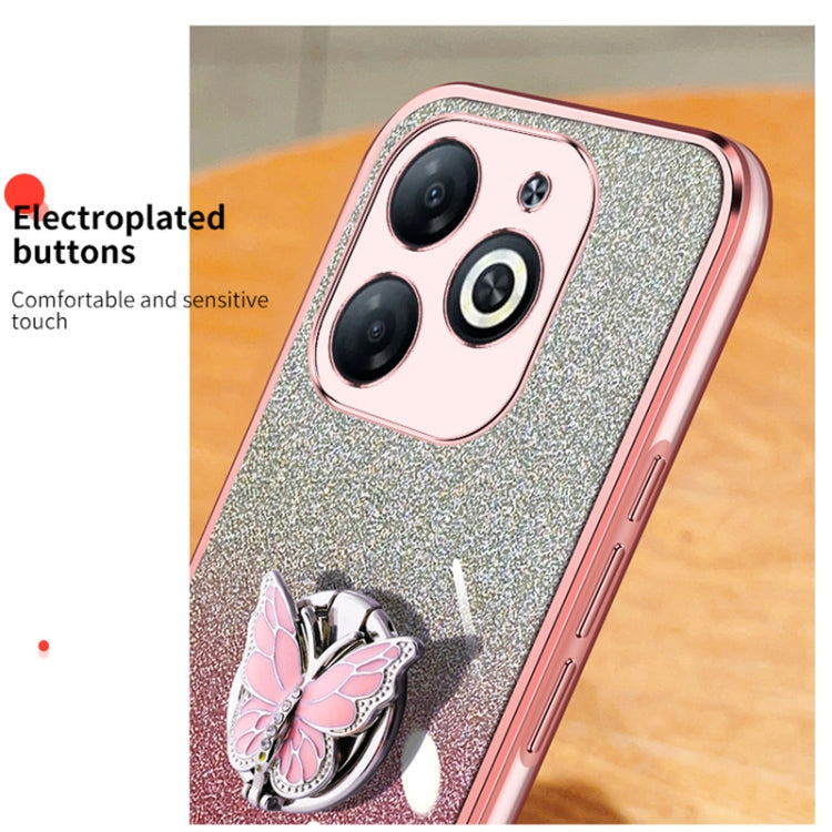 For Infinix Smart 8 Plated Gradient Glitter Butterfly Holder TPU Phone Case