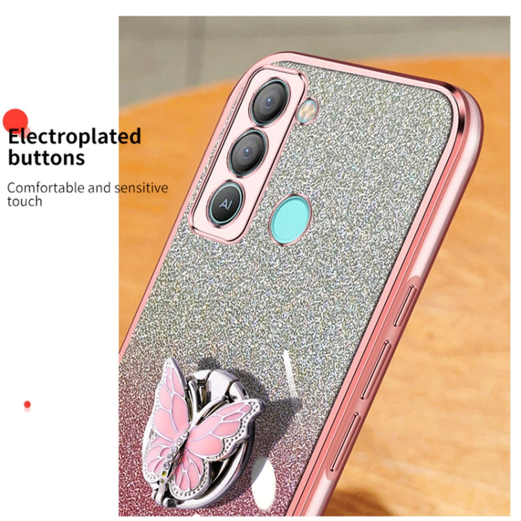 For Tecno Pop 5 LTE Plated Gradient Glitter Butterfly Holder TPU Phone Case