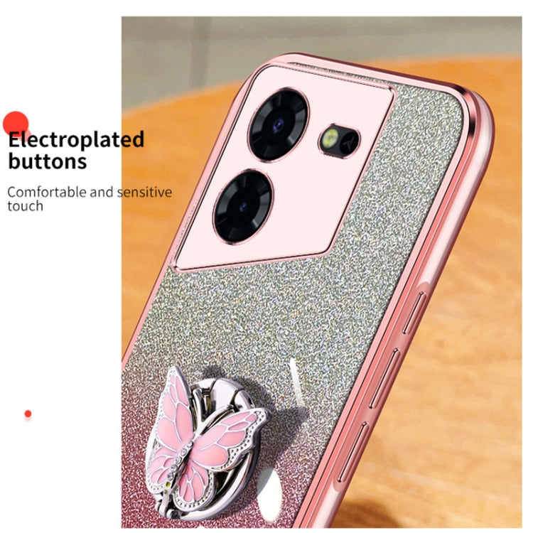 For Tecno Pop 5 Pro Plated Gradient Glitter Butterfly Holder TPU Phone Case