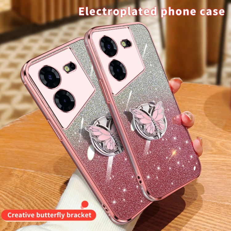 For Tecno Pop 5 Pro Plated Gradient Glitter Butterfly Holder TPU Phone Case