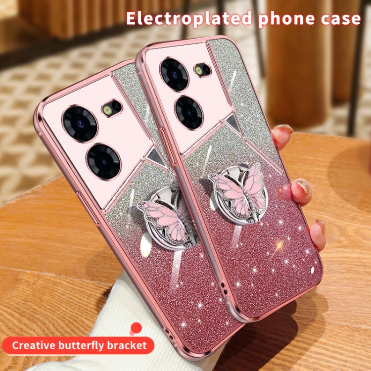 For Tecno Pova 6 Pro Plated Gradient Glitter Butterfly Holder TPU Phone Case