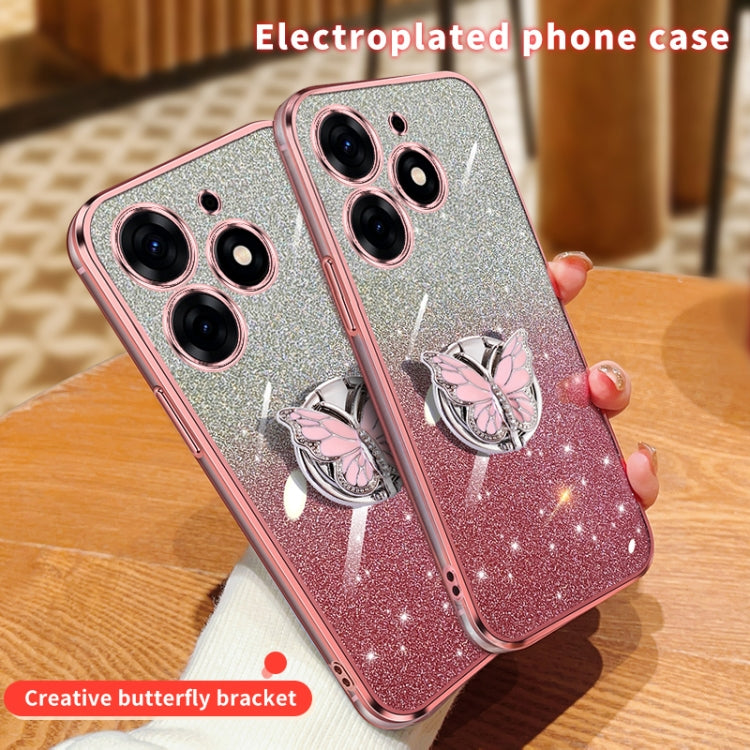 For Tecno Spark 10 Pro Plated Gradient Glitter Butterfly Holder TPU Phone Case