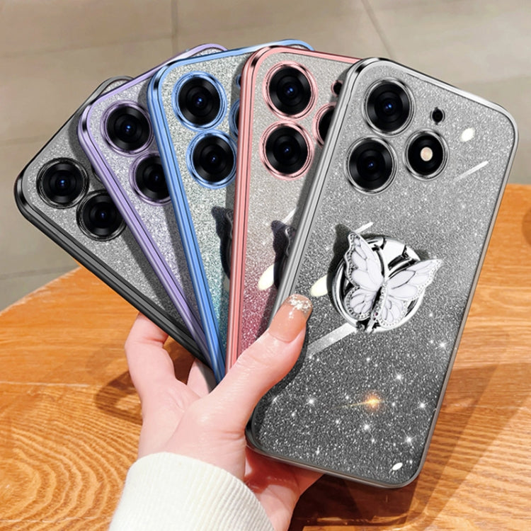 For Tecno Spark 10 Pro Plated Gradient Glitter Butterfly Holder TPU Phone Case