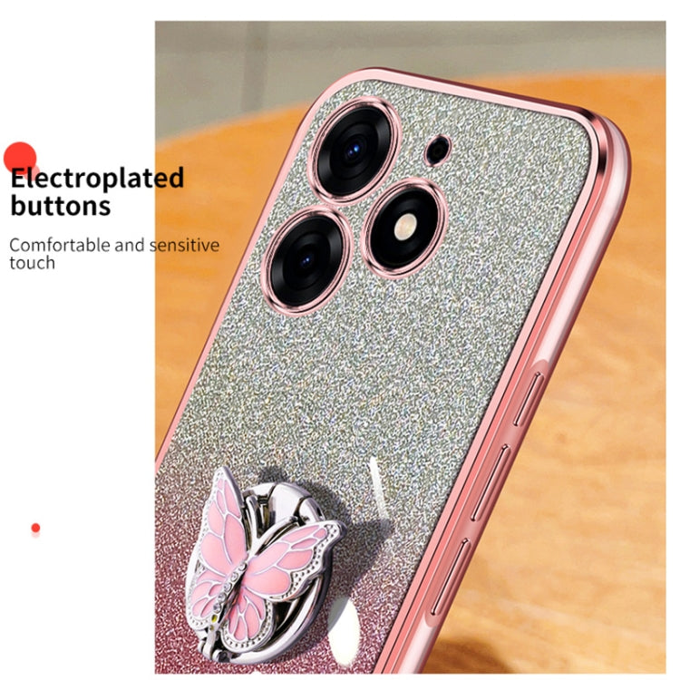 For Tecno Spark 10 Pro Plated Gradient Glitter Butterfly Holder TPU Phone Case