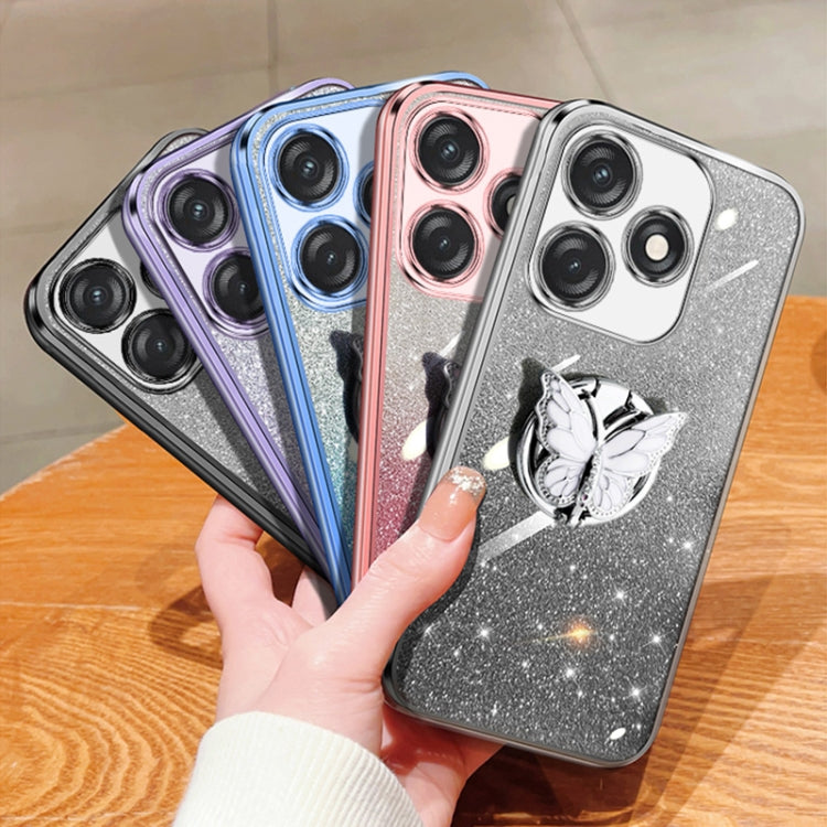 For Tecno Spark 10C Plated Gradient Glitter Butterfly Holder TPU Phone Case