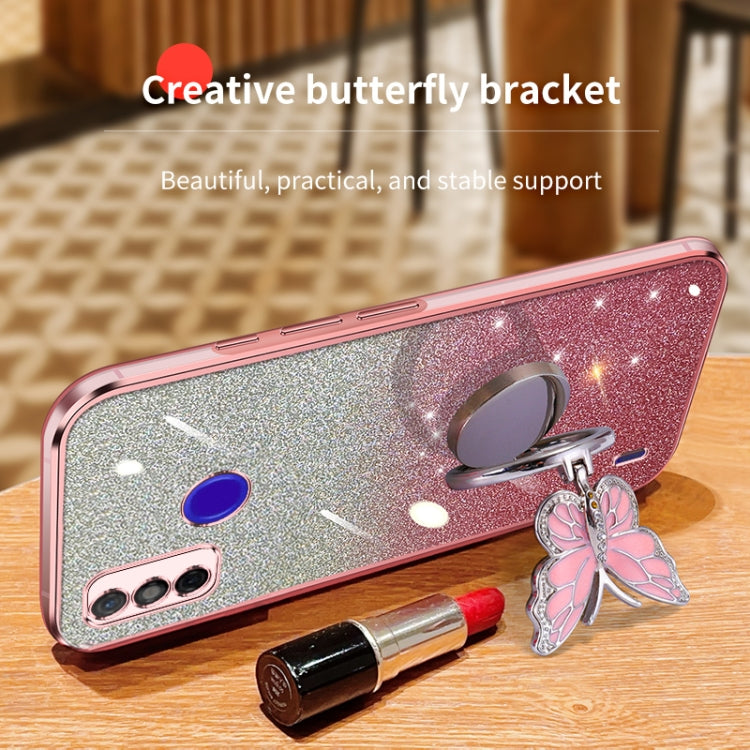 For Tecno Spark Go 2020 Plated Gradient Glitter Butterfly Holder TPU Phone Case