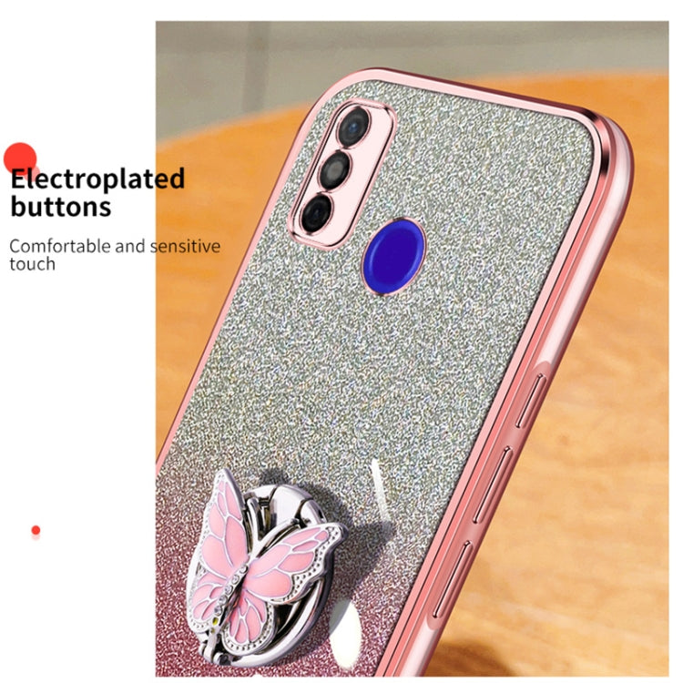 For Tecno Spark Go 2020 Plated Gradient Glitter Butterfly Holder TPU Phone Case