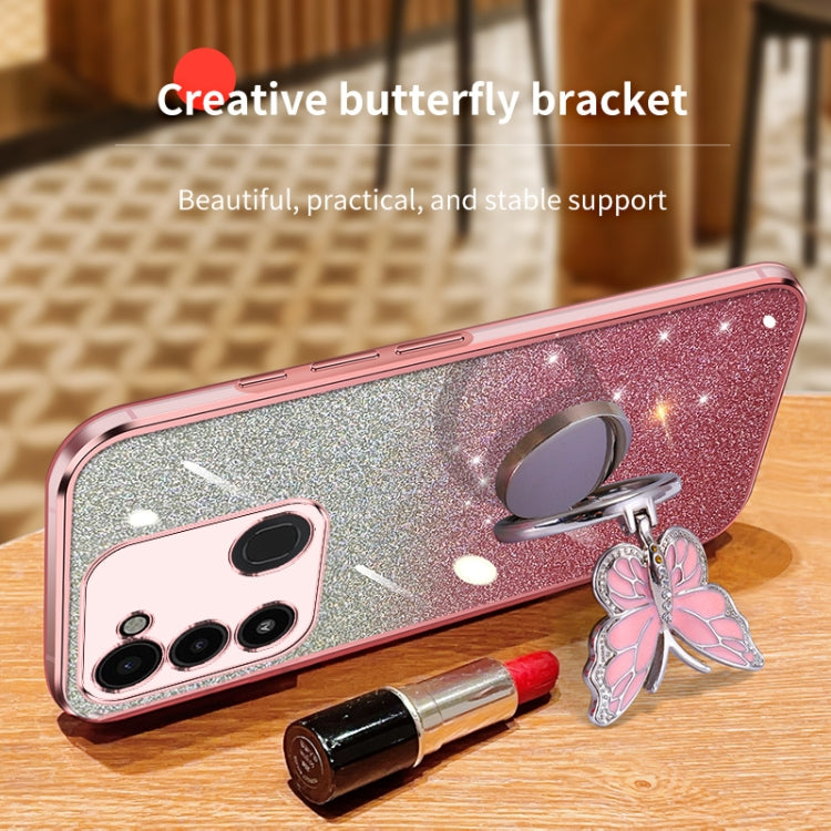 For Tecno Spark Go 2022 Plated Gradient Glitter Butterfly Holder TPU Phone Case