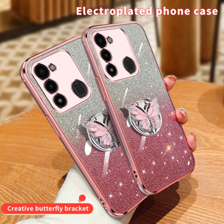 For Tecno Spark Go 2022 Plated Gradient Glitter Butterfly Holder TPU Phone Case