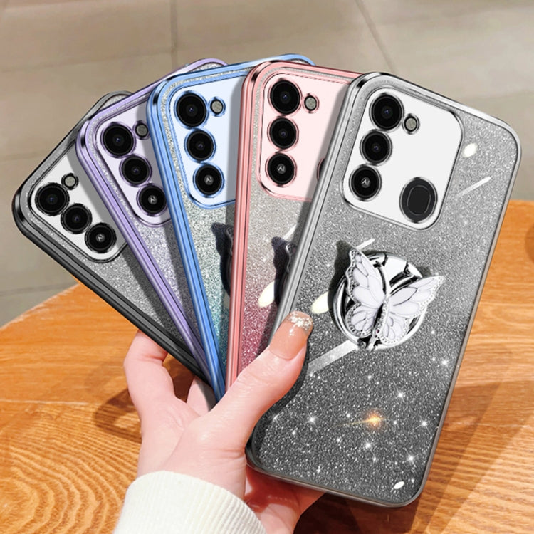 For Tecno Spark Go 2022 Plated Gradient Glitter Butterfly Holder TPU Phone Case