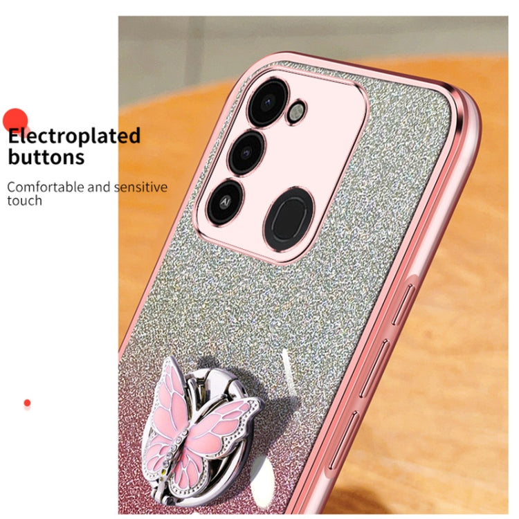For Tecno Spark Go 2022 Plated Gradient Glitter Butterfly Holder TPU Phone Case