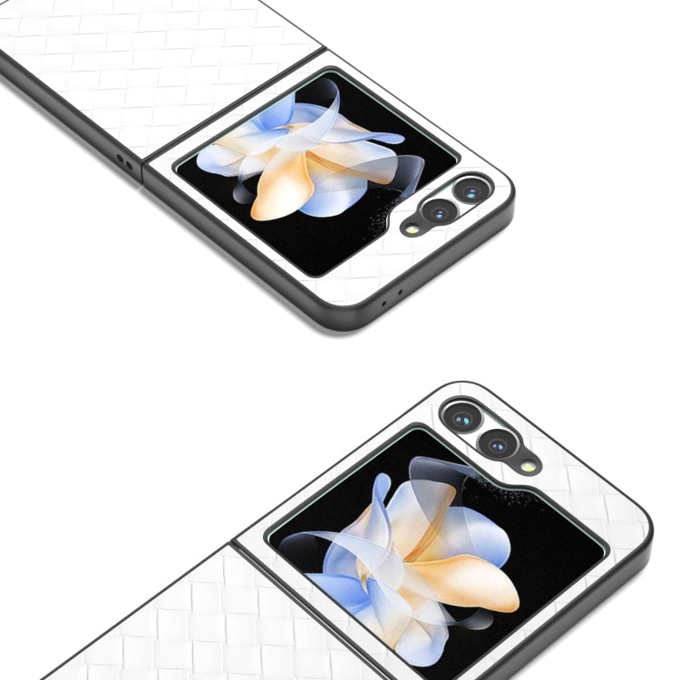 For Samsung Galaxy Z Flip6 / Flip7 FE Black Frame Woven Texture PU Phone Case