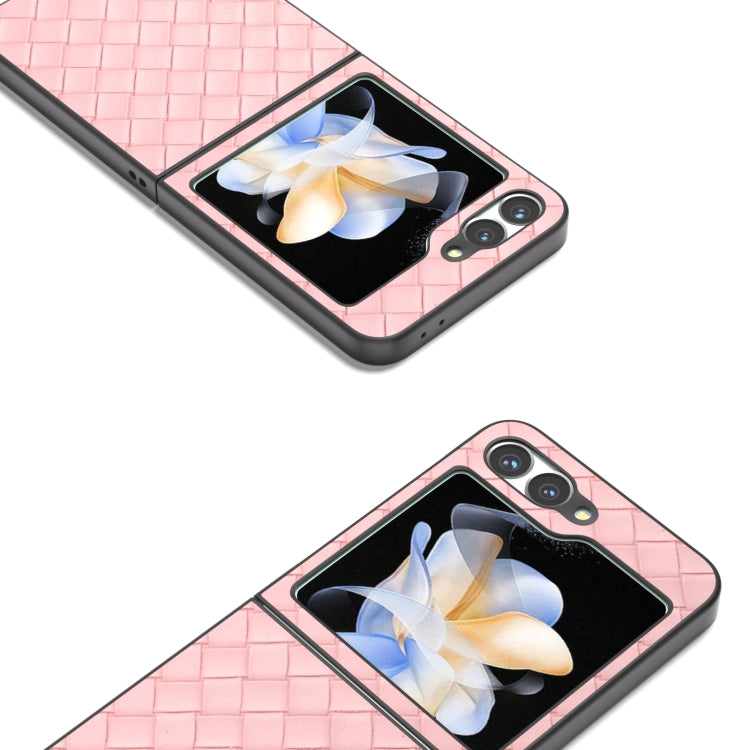 For Samsung Galaxy Z Flip6 / Flip7 FE Black Frame Woven Texture PU Phone Case