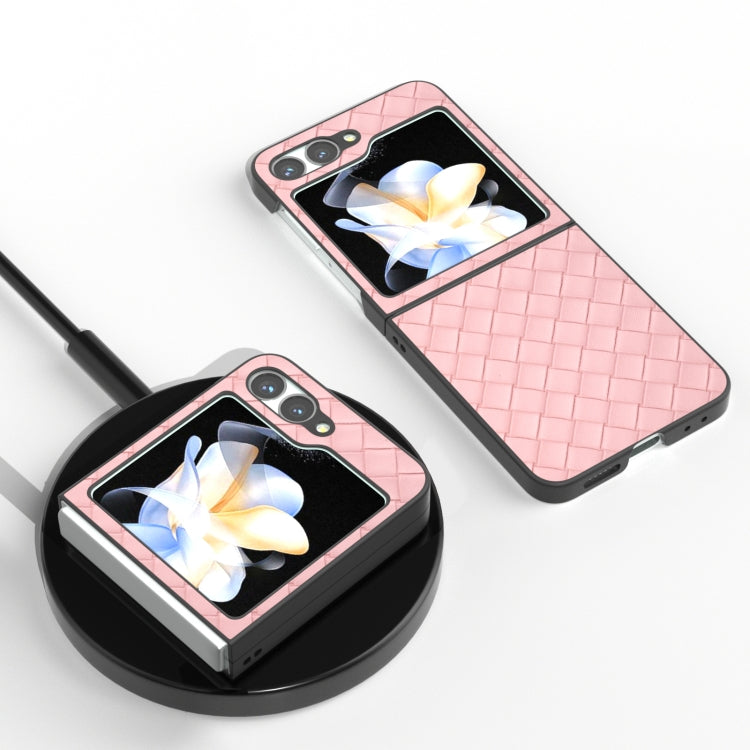 For Samsung Galaxy Z Flip6 / Flip7 FE Black Frame Woven Texture PU Phone Case