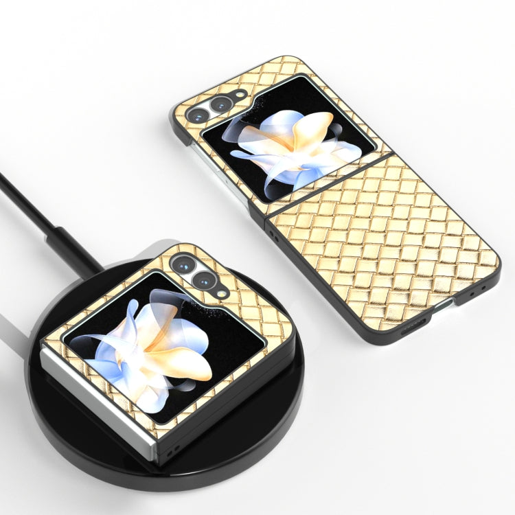 For Samsung Galaxy Z Flip6 / Flip7 FE Black Frame Woven Texture PU Phone Case