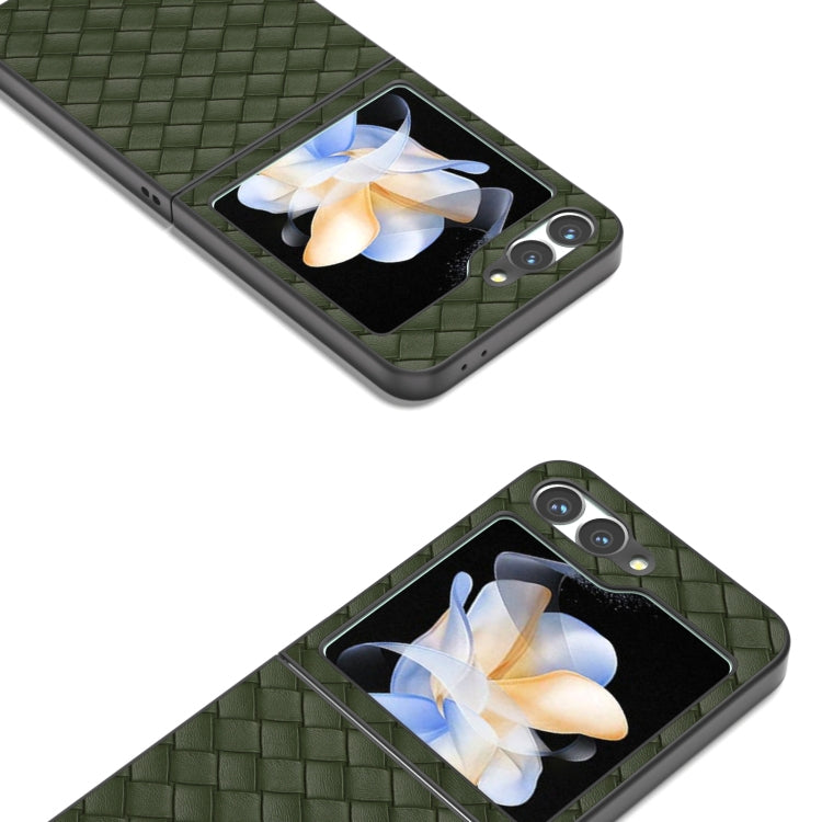 For Samsung Galaxy Z Flip6 / Flip7 FE Black Frame Woven Texture PU Phone Case