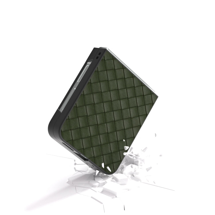 For Samsung Galaxy Z Flip6 / Flip7 FE Black Frame Woven Texture PU Phone Case
