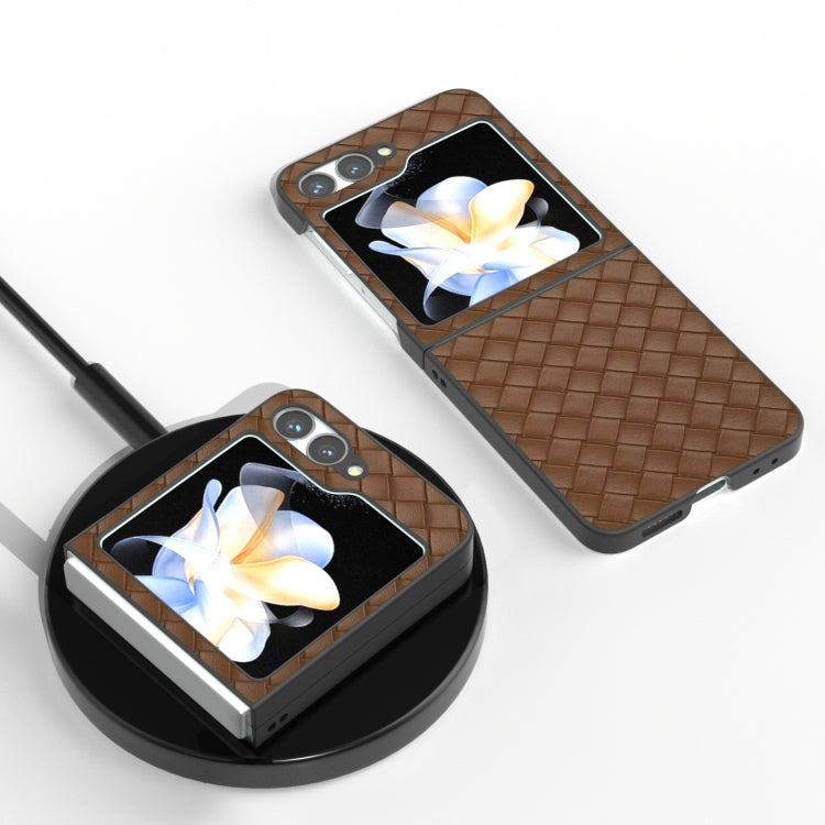 For Samsung Galaxy Z Flip6 / Flip7 FE Black Frame Woven Texture PU Phone Case