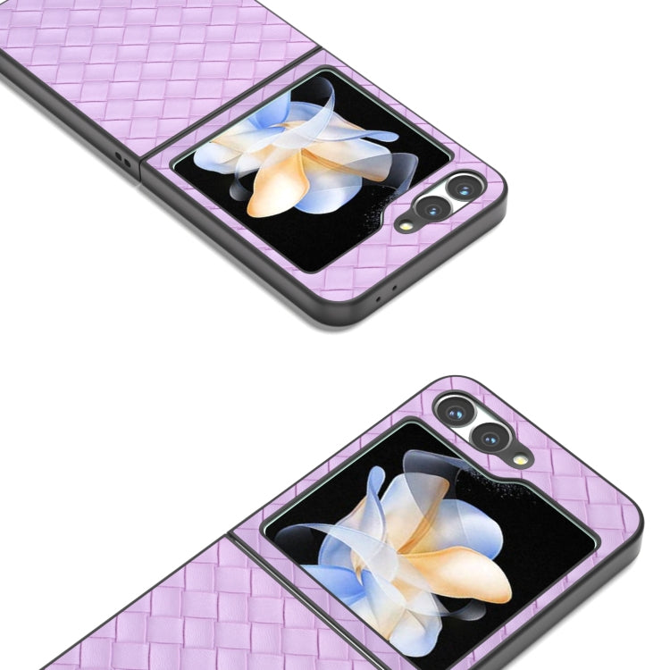 For Samsung Galaxy Z Flip6 / Flip7 FE Black Frame Woven Texture PU Phone Case