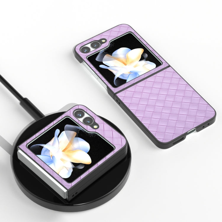 For Samsung Galaxy Z Flip6 / Flip7 FE Black Frame Woven Texture PU Phone Case