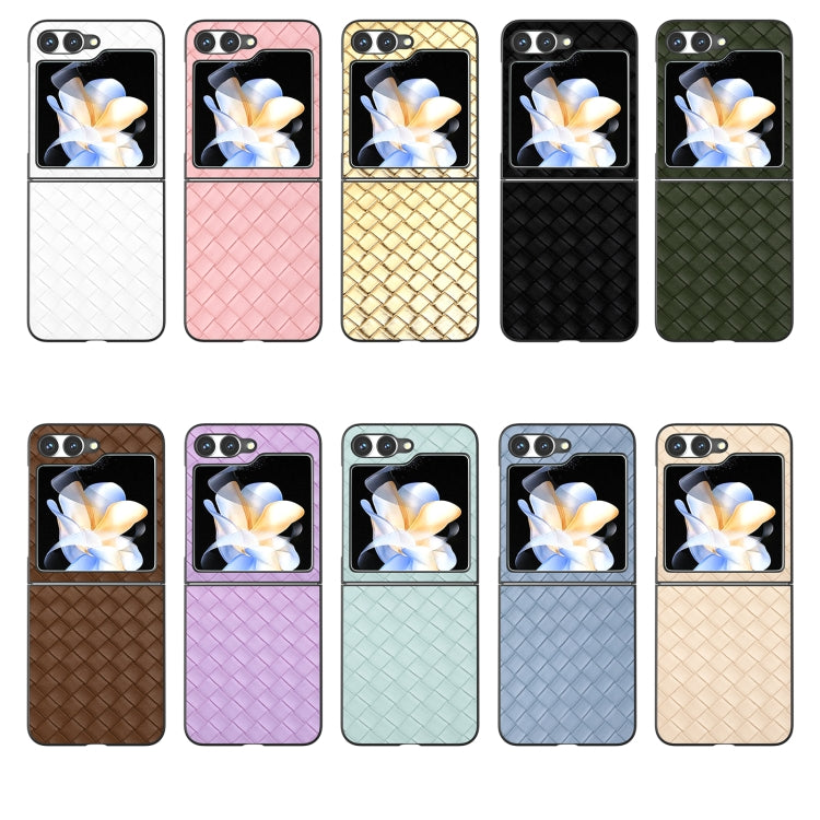 For Samsung Galaxy Z Flip6 / Flip7 FE Black Frame Woven Texture PU Phone Case