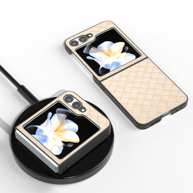 For Samsung Galaxy Z Flip6 / Flip7 FE Black Frame Woven Texture PU Phone Case