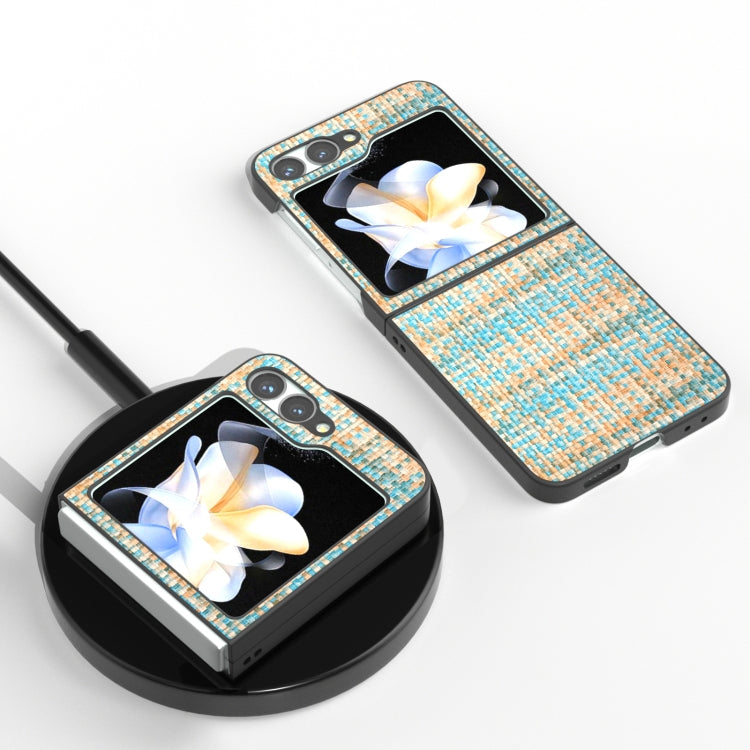 For Samsung Galaxy Z Flip6 / Flip7 FE Black Frame Color Lattice Texture PU Phone Case
