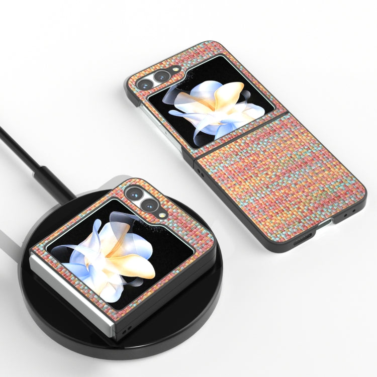 For Samsung Galaxy Z Flip6 / Flip7 FE Black Frame Color Lattice Texture PU Phone Case