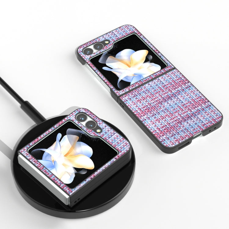 For Samsung Galaxy Z Flip6 / Flip7 FE Black Frame Color Lattice Texture PU Phone Case