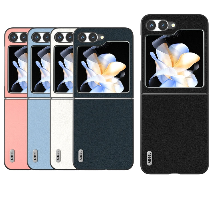For Samsung Galaxy Z Flip6 / Flip7 FE ABEEL Genuine Leather Wave Black Edge Phone Case