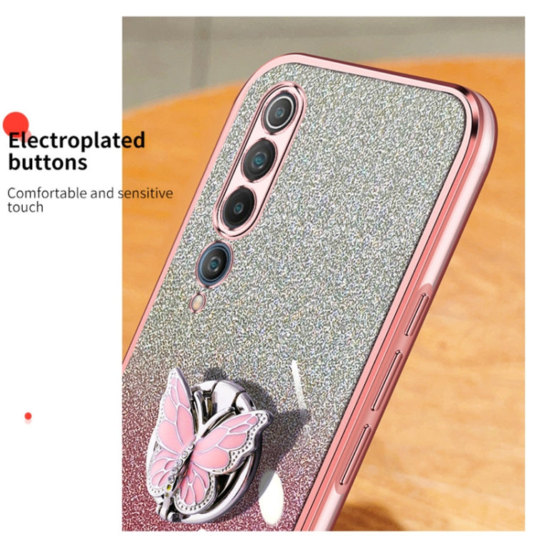 For Xiaomi Mi 10 Plated Gradient Glitter Butterfly Holder TPU Phone Case