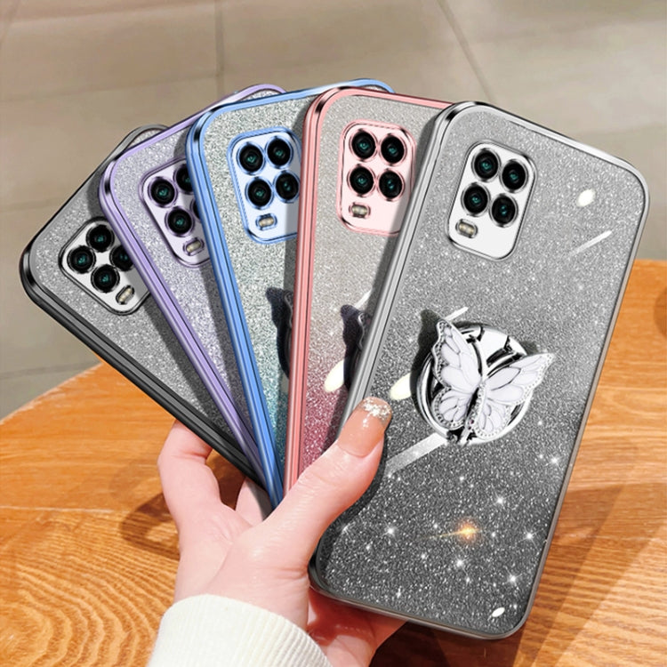 For Xiaomi Mi 10 Lite Plated Gradient Glitter Butterfly Holder TPU Phone Case