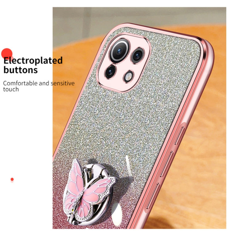 For Xiaomi Mi 11 Lite Plated Gradient Glitter Butterfly Holder TPU Phone Case