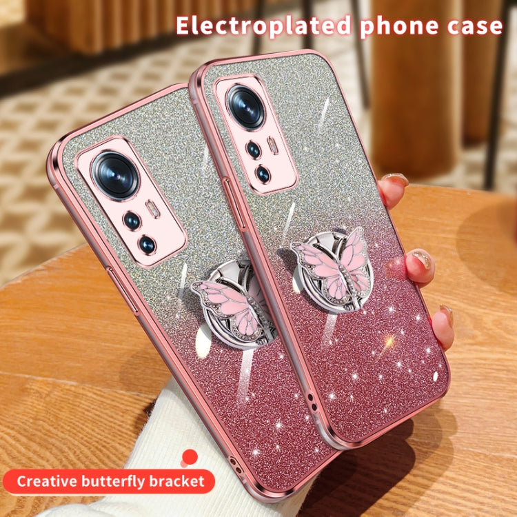 For Xiaomi 12 Plated Gradient Glitter Butterfly Holder TPU Phone Case