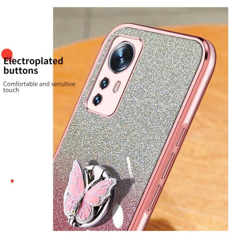For Xiaomi 12 Plated Gradient Glitter Butterfly Holder TPU Phone Case