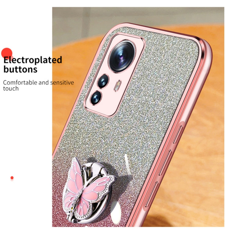 For Xiaomi 12 Pro Plated Gradient Glitter Butterfly Holder TPU Phone Case