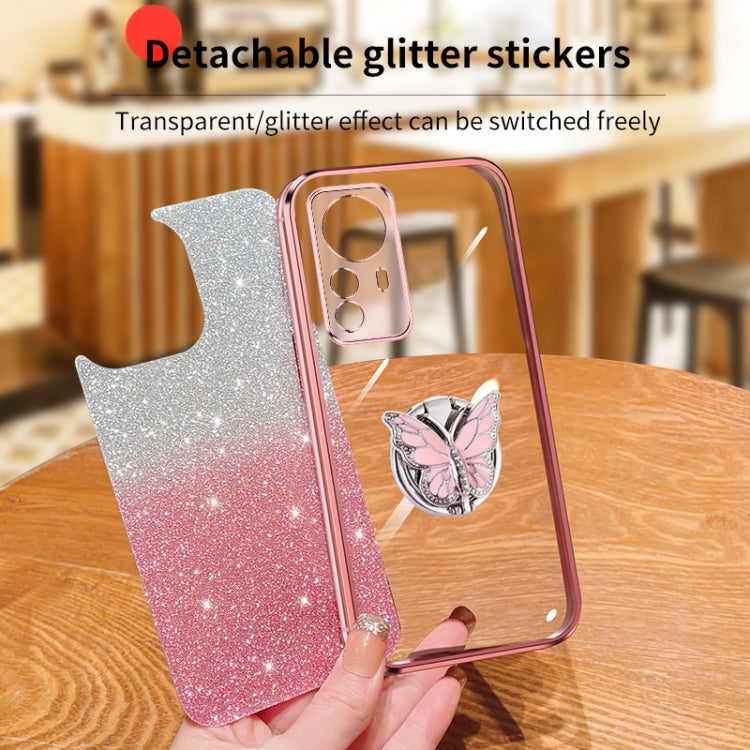 For Xiaomi 12 Pro Plated Gradient Glitter Butterfly Holder TPU Phone Case