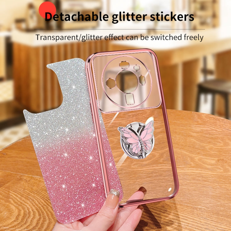 For Xiaomi 12S Ultra Plated Gradient Glitter Butterfly Holder TPU Phone Case