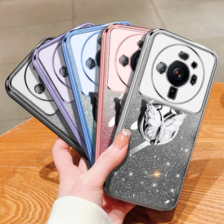 For Xiaomi 12S Ultra Plated Gradient Glitter Butterfly Holder TPU Phone Case