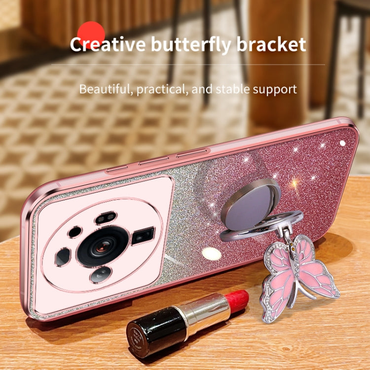 For Xiaomi 12S Ultra Plated Gradient Glitter Butterfly Holder TPU Phone Case