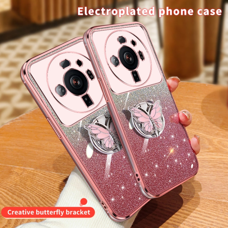 For Xiaomi 12S Ultra Plated Gradient Glitter Butterfly Holder TPU Phone Case