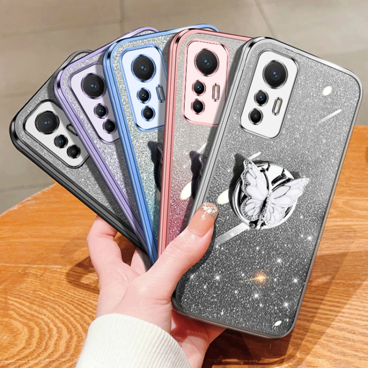 For Xiaomi 12 Lite Plated Gradient Glitter Butterfly Holder TPU Phone Case