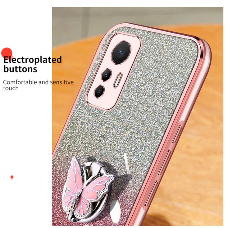 For Xiaomi 12 Lite Plated Gradient Glitter Butterfly Holder TPU Phone Case