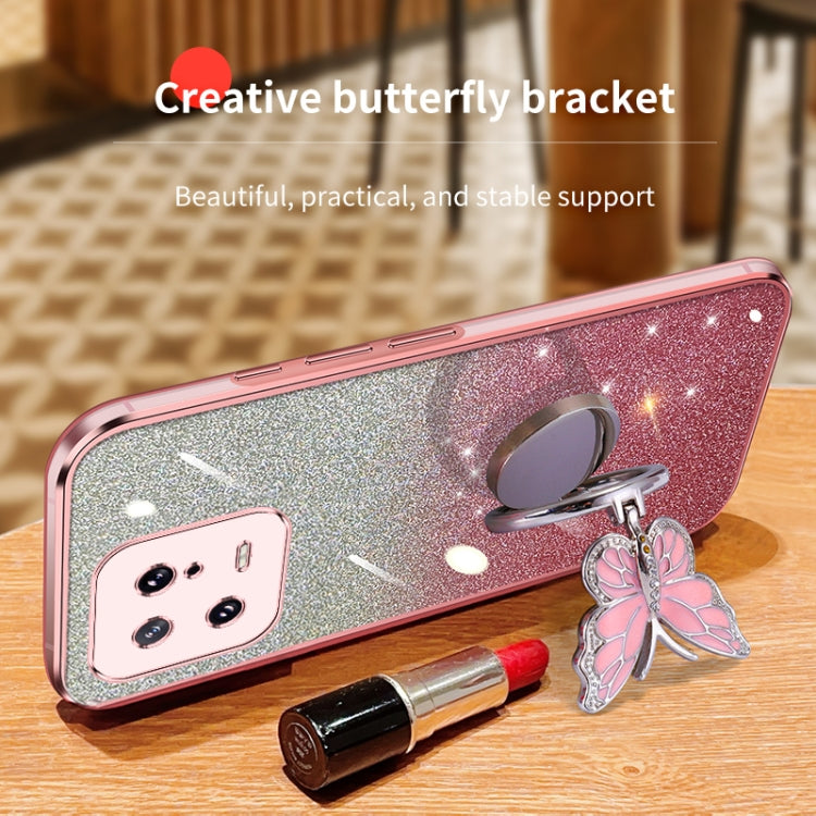 For Xiaomi 13 Plated Gradient Glitter Butterfly Holder TPU Phone Case