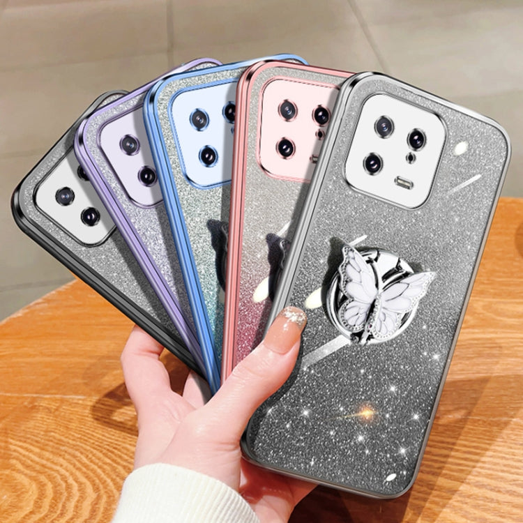 For Xiaomi 13 Plated Gradient Glitter Butterfly Holder TPU Phone Case