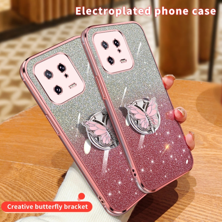 For Xiaomi 13 Plated Gradient Glitter Butterfly Holder TPU Phone Case